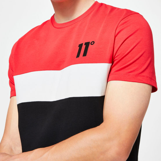 11 DEGREES Camiseta Entallada con Panel Triple - Negro / Goji Berry Red / Gris