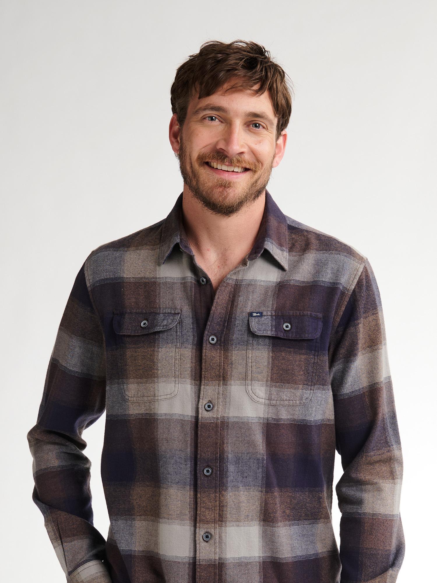 Camisa Cuadros Franela Fina Petrol Marron