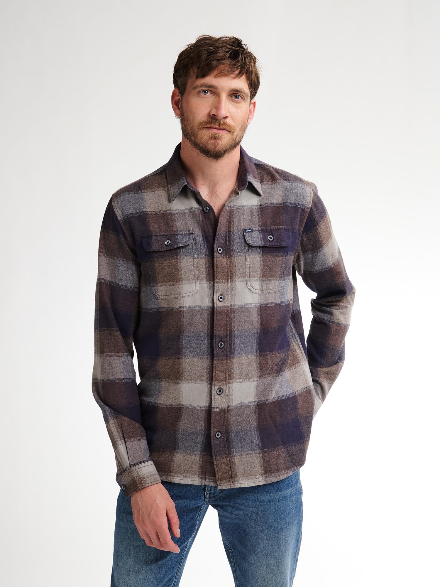 Camisa Cuadros Franela Fina Petrol Marron