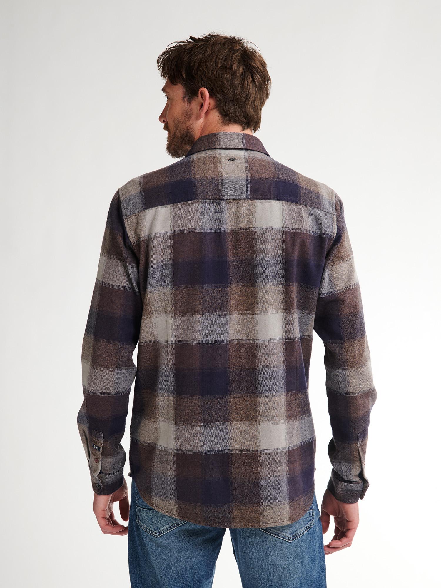 Camisa Cuadros Franela Fina Petrol Marron