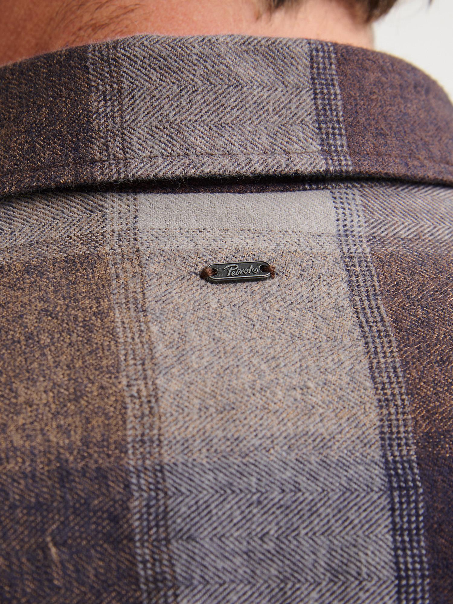 Camisa Cuadros Franela Fina Petrol Marron