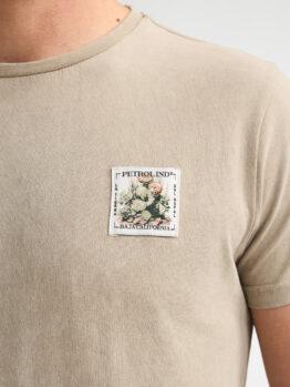 Camiseta Basica Logo Petrol Industries Beige Lavado